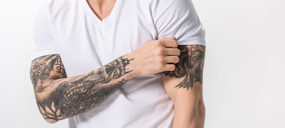 black and grey sleeve tattoo