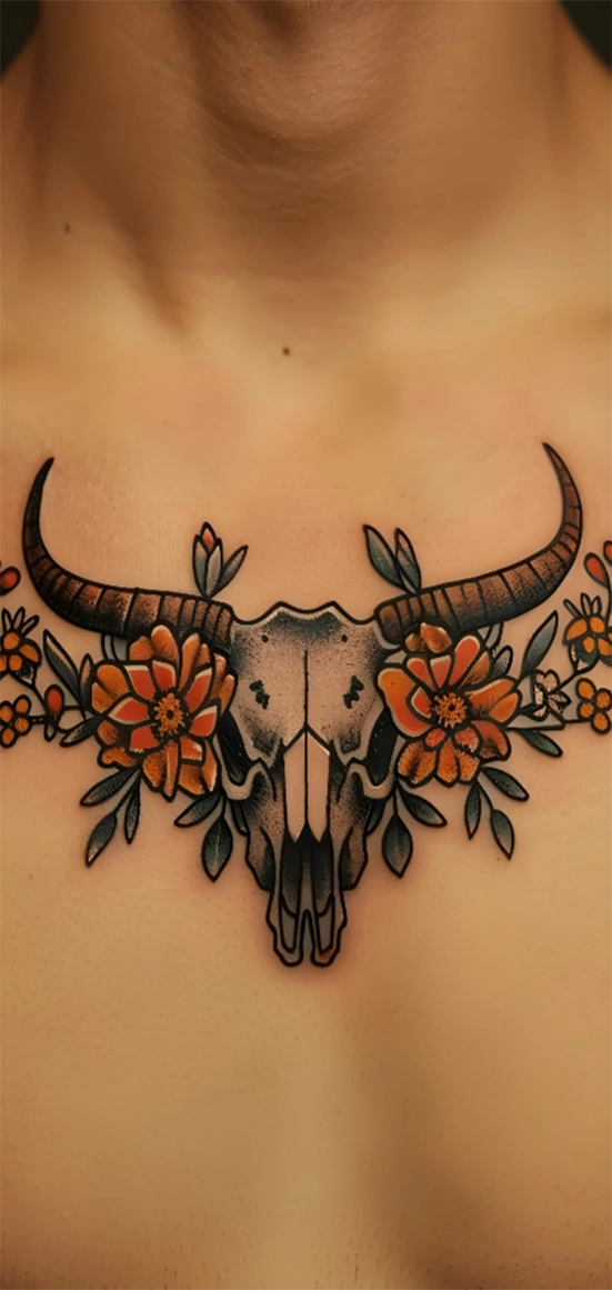 animal bull skull tattoo