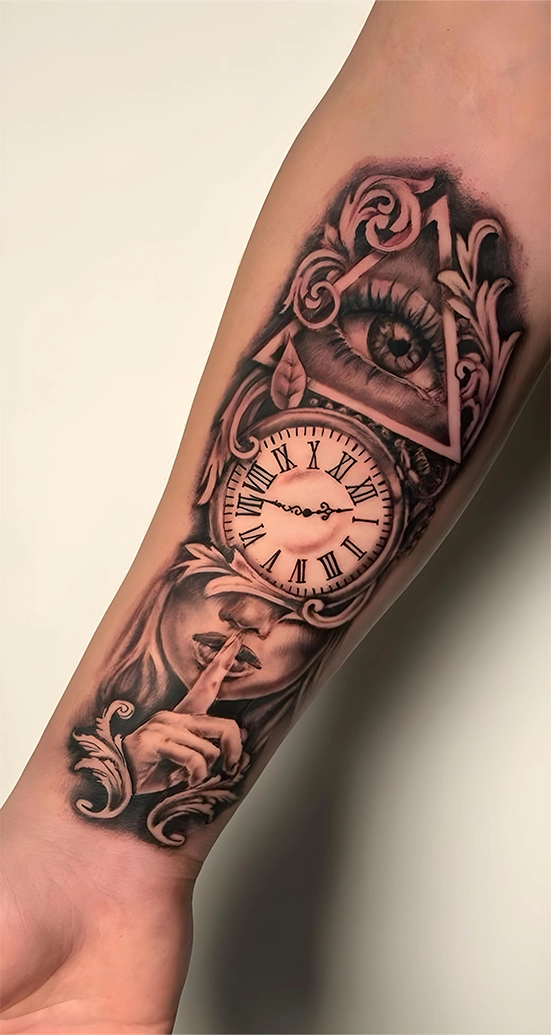 black and grey realism tattoo on men arm