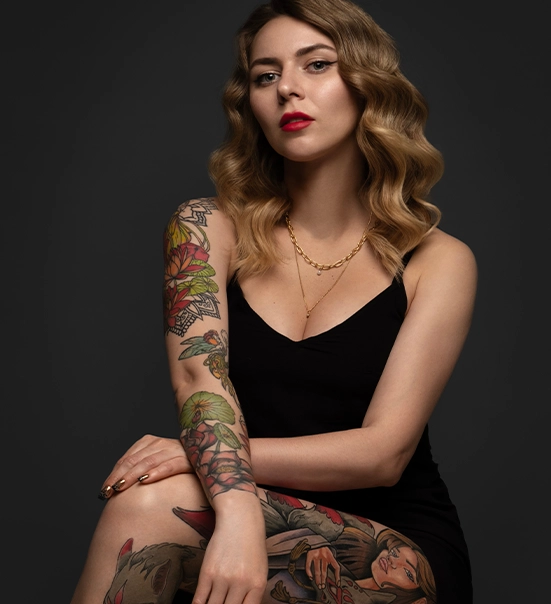 coloured tattoo on girl full body