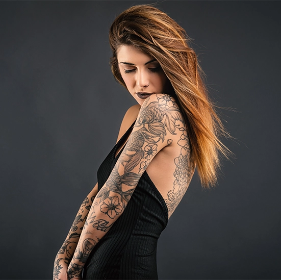 girl full sleeve tattoo portrait