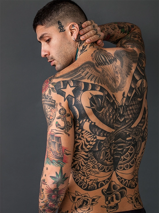 men back and arm tattoo