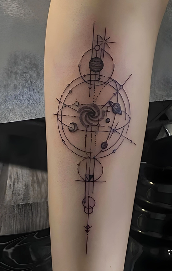 minimalist geomatric tattoo on arm