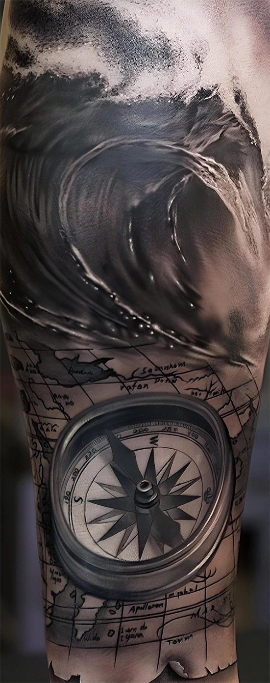 ocean waves black and grey tattoo